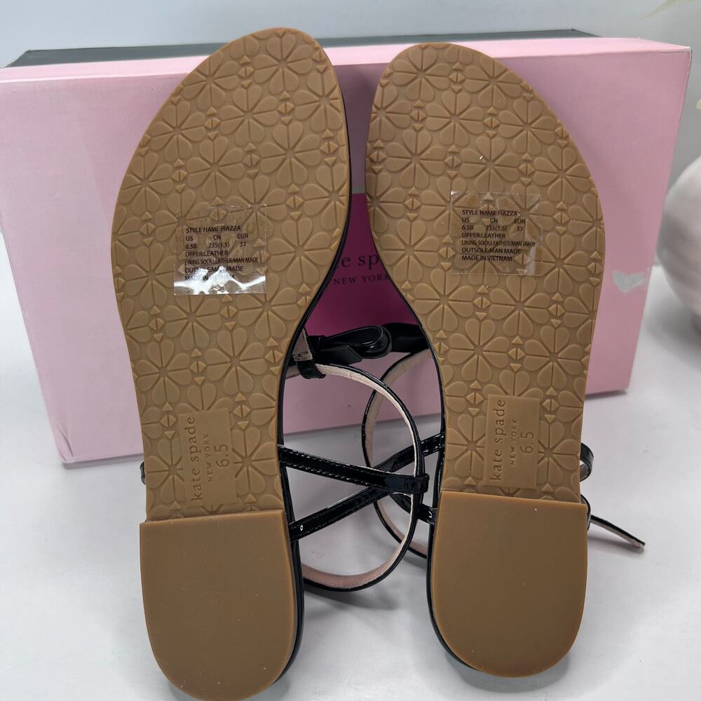 Kate Spade Piazza Patent Bow Ankle Strap Sandal Black K3303 Women 6.5 B NWB - Picture 8 of 10